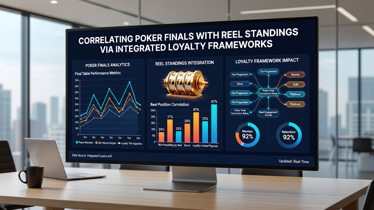 Casino floor view with loyalty terminals displaying updated reel standings after poker events