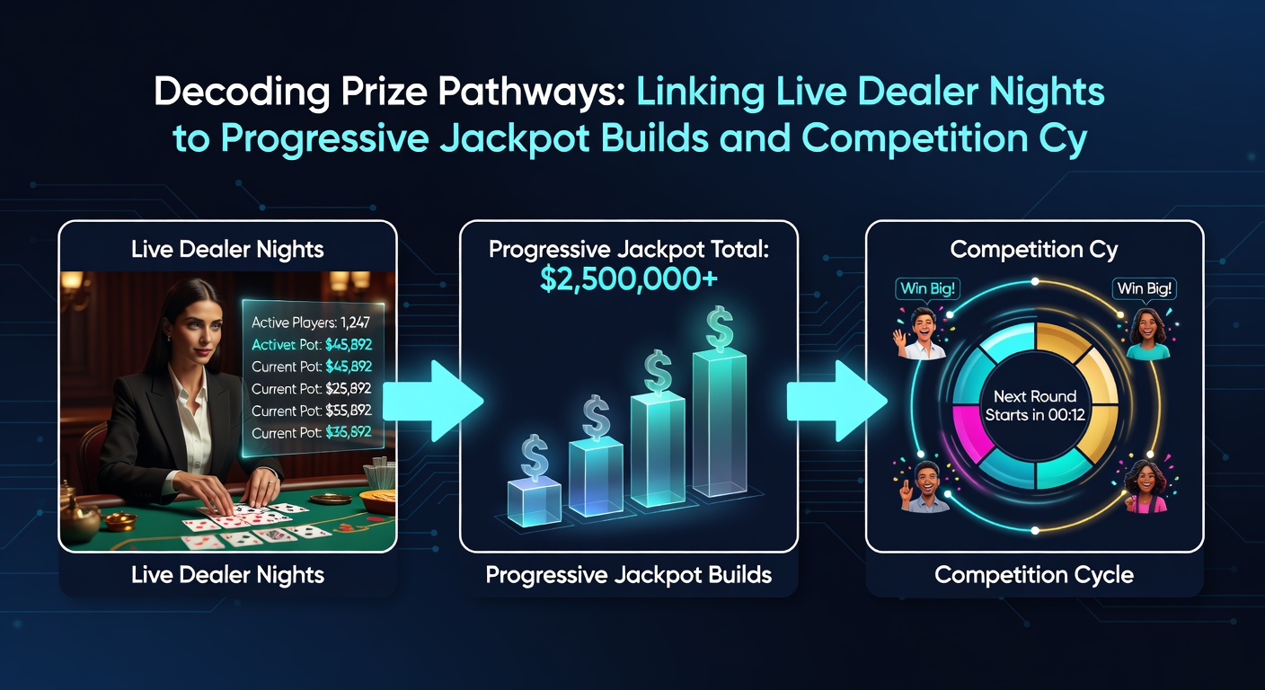 Progressive jackpot display screens showing growth patterns during live dealer competition cycles