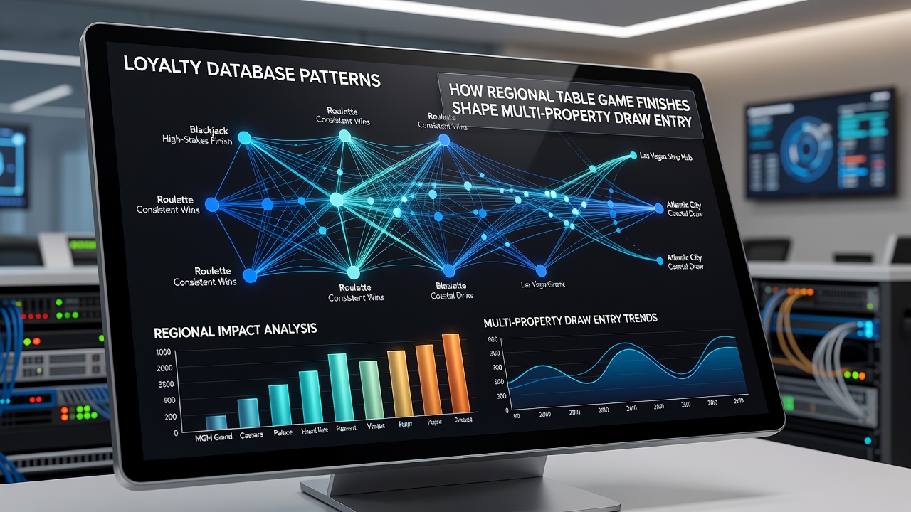 Multi-property loyalty interface illustrating draw entry volumes influenced by regional table game completion data