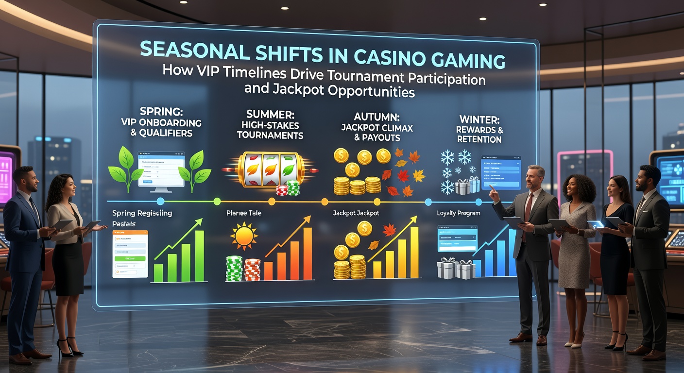 Casino gaming floor during seasonal transition with players at tournament tables and jackpot displays