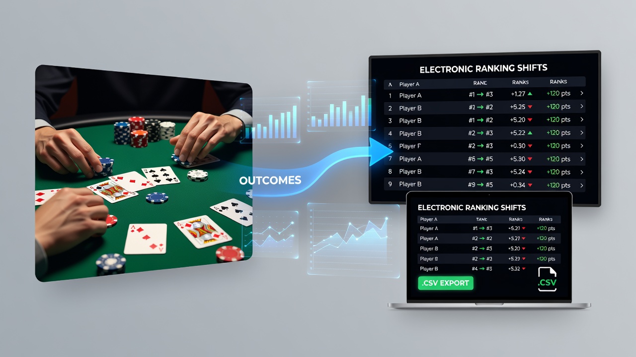Electronic loyalty dashboards showing ranking changes after table game sessions at multiple casino sites