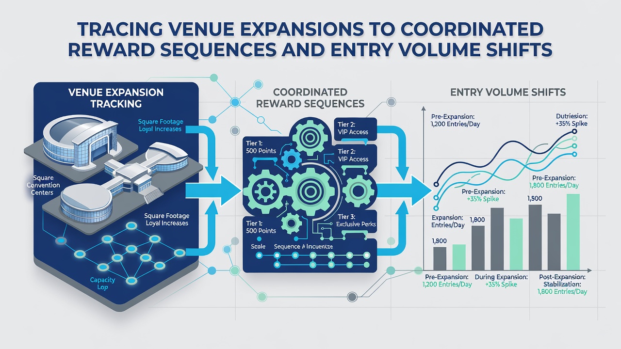 Analytics dashboard showing entry volume graphs and reward sequence timelines