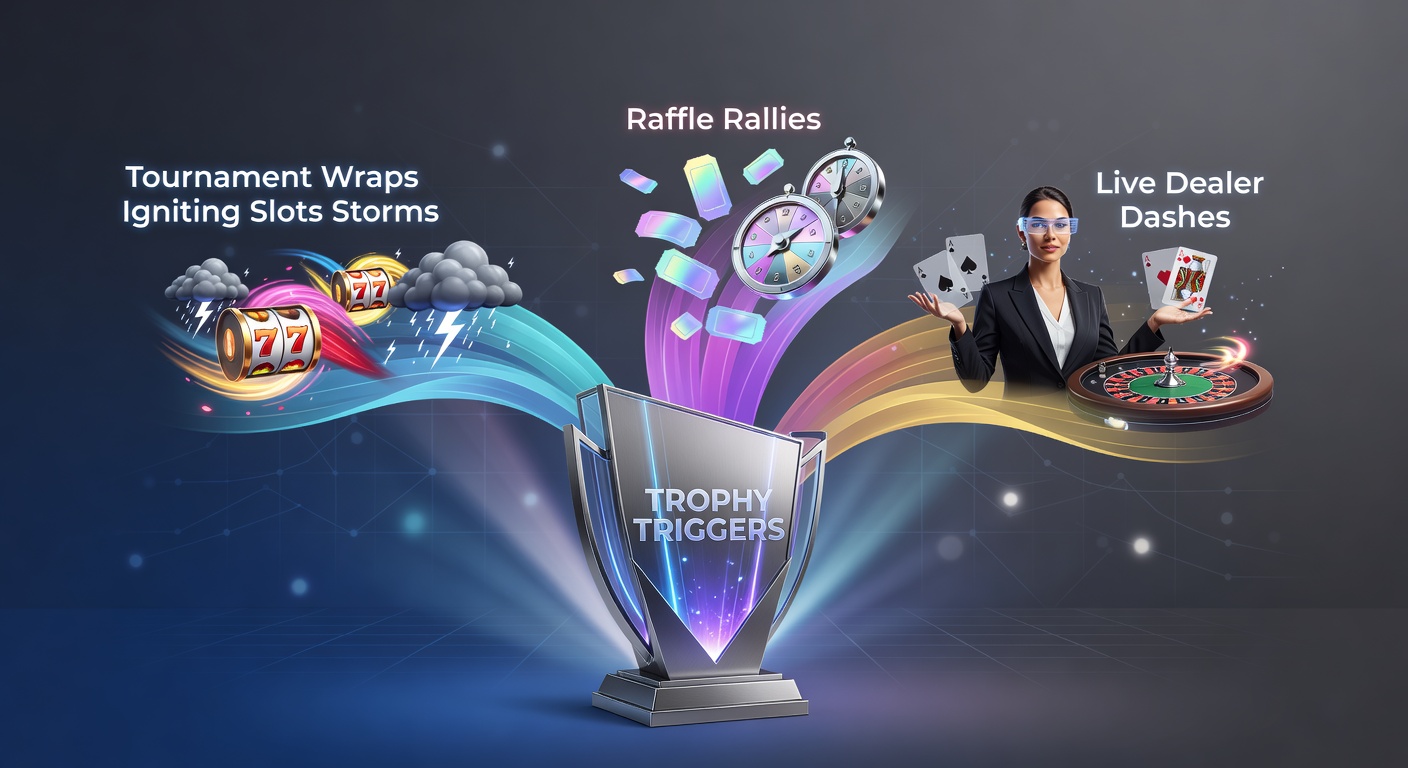 A gleaming trophy lifted high as slot machines light up in the background, capturing the moment tournament victories spark new gaming rushes